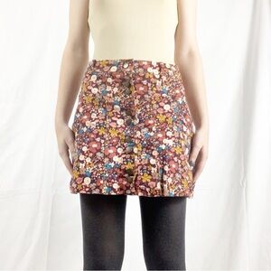 Zara Trafaluc Floral Corduroy Button-Front Mini Skirt (M)